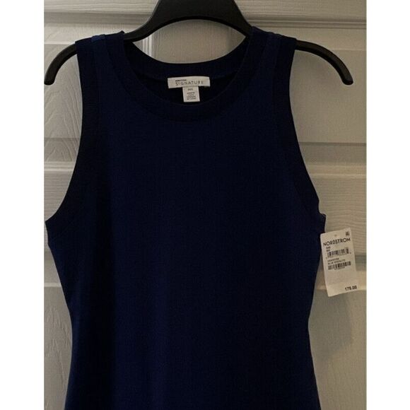 Nordstrom Signature Sz XXS/XS Navy Midi Dress Sodolite Blue $180 - Picture 3 of 11